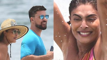 De maiô cavado Juliana Paes vai à praia o marido e exibe corpo