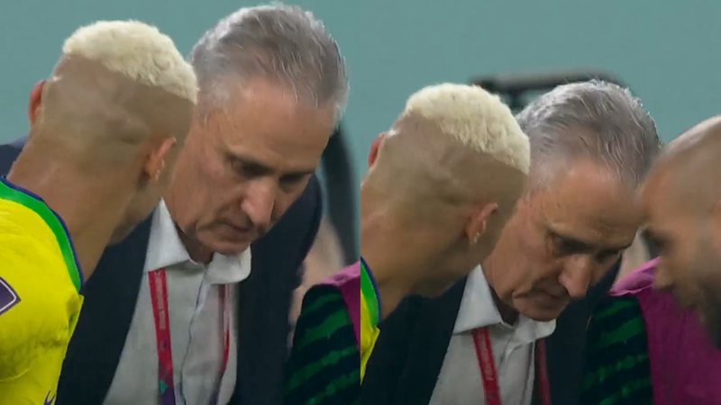 Tite foi flagrado pela transmissão da Globo fazendo a dança do pombo após o gol de Richarlison no jogo do Brasil contra a Coreia do Sul - Reprodução/Globo