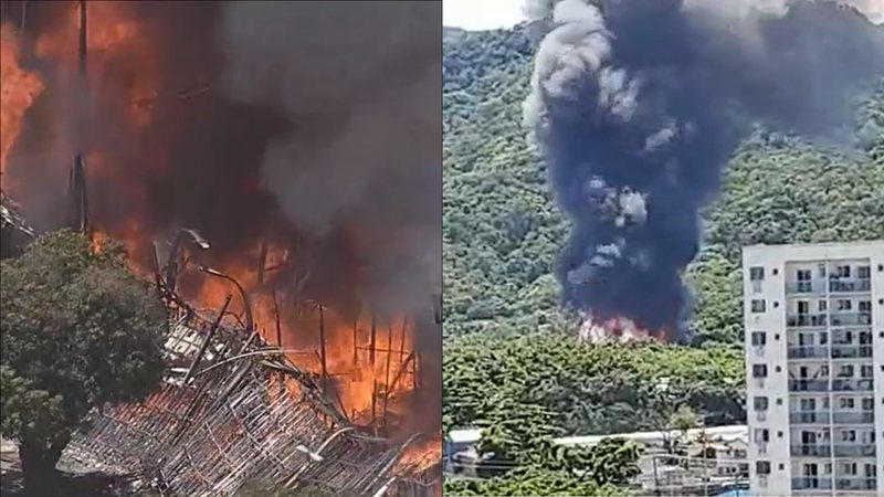 Incêndio atinge o Projac e destrói estúdio da TV Globo no Rio de Janeiro - Reprodução/Record TV/Twitter