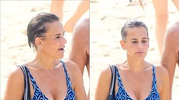 Aos 53 anos, ex-Paquita Andrea Veiga ostenta barriga trincada só de biquíni na praia - JC Pereira/AgNews