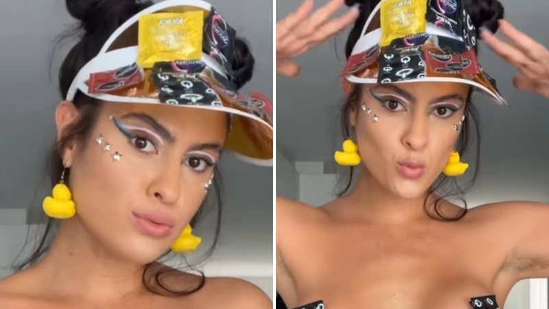 Tampando os seios com preservativos, a ex-BBB Hana Khalil escandaliza com fantasia de Carnaval: "Mulher camisinha" - Reprodução/Instagram