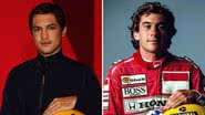 O ator Gabriel Leone surge caracterizado como Ayrton Senna para minissérie e divide opiniões: "Lembra" - Reprodução: Instagram/Netflix; Instituto Ayrton Senna