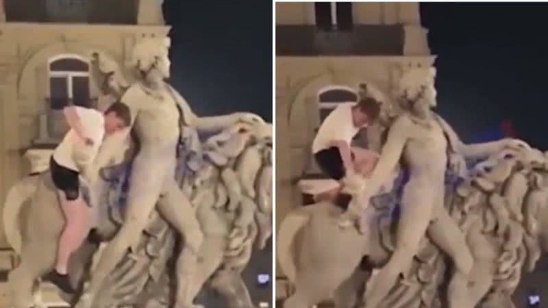 Que situação! Turista bêbado é preso após quebrar estátua recém-reformada - Reprodução/Twitter