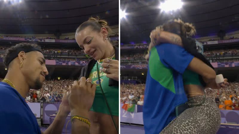 Atleta brasileiro pede namorada em casamento na pista e leva estádio à loucura - Reprodução/TV Globo