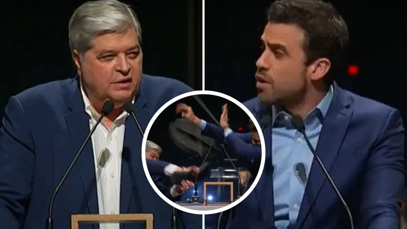 Datena agrediu Pablo Marçal com cadeirada em debate na TV Cultura no domingo (15) - Reprodução/Instagram/TV Cultura