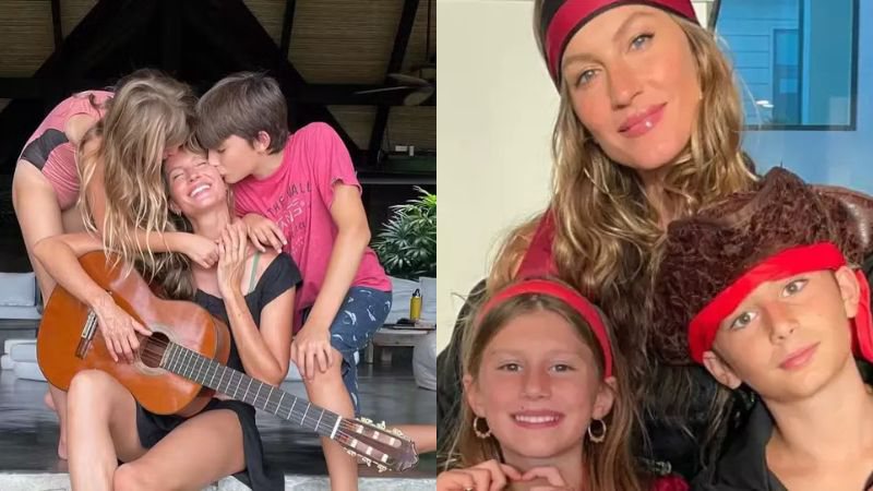 Gisele Bündchen e seus filhos Benjamin e Vivian Lake - Créditos: Reprodução/Instagram