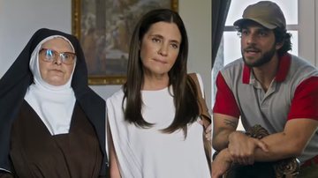 Irmã Mércia (Jussara Freira), Mércia (Adriana Esteves) e Mavi (Chay Suede) de Mania de Você - Reprodução/Globo