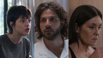 Luma (Agatha Moreira), Mavi (Chay Suede) e Mércia (Adriana Esteves) de Mania de Você - Reprodução/Globo