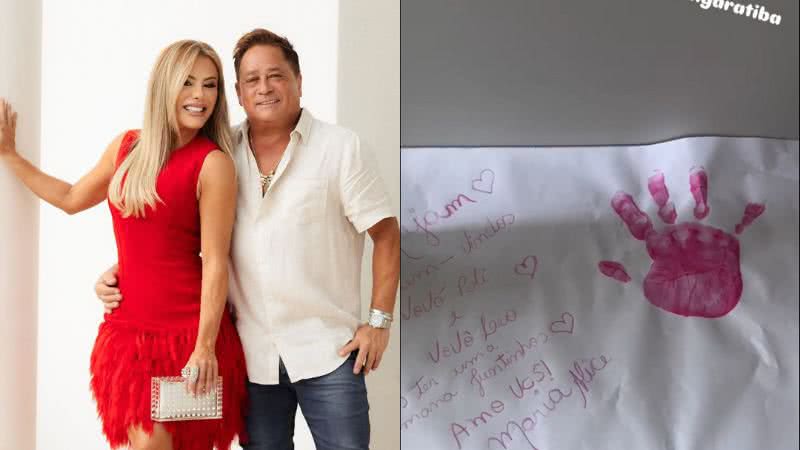 Poliana, Leonardo e cartinha feita pela neta do casal, Maria Alice - Reprodução/Instagram