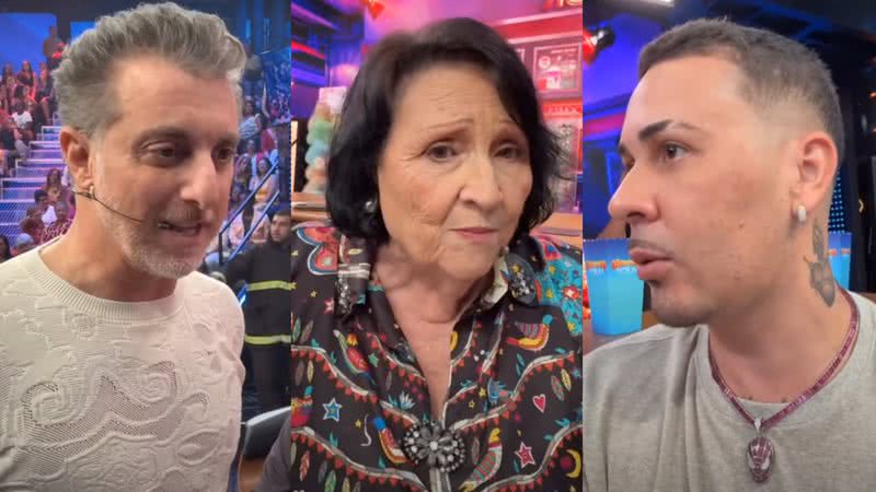 Carlinhos Maia, Déa Lúcia e Carlinhos Maia nos bastidores do Domingão - Reprodução/Globo