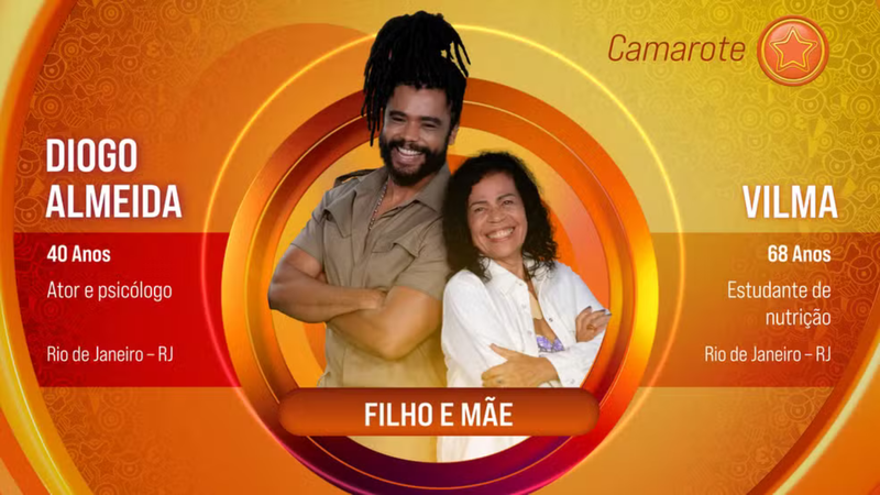 BBB 25: Ator Diogo Almeida e a mãe, Vilma, entram juntos no reality show - Reprodução/ Globo