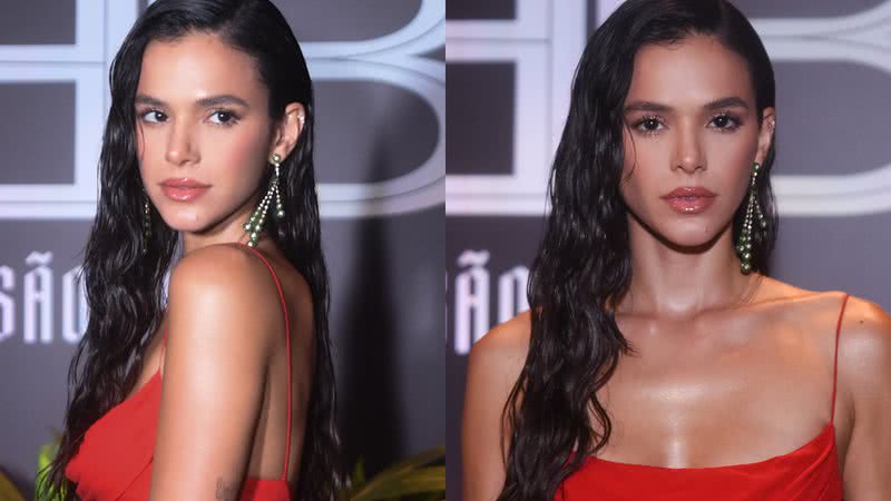 Bruna Marquezine desenha silhueta cheia de curvas com vestido vermelho fatal em baile de gala - AgNews/Leo Franco