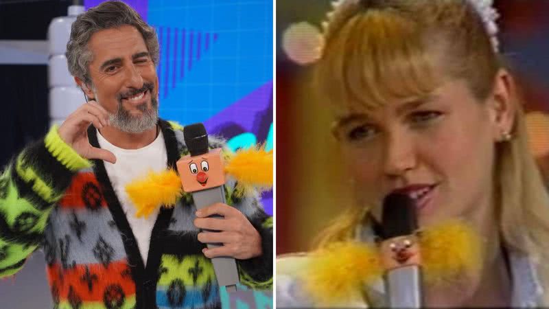 O apresentador Marcos Mion fez uma homenagem a Xuxa Meneghel ao usar um microfone icônico da eterna Rainha dos Baixinhos - Reprodução/Globo