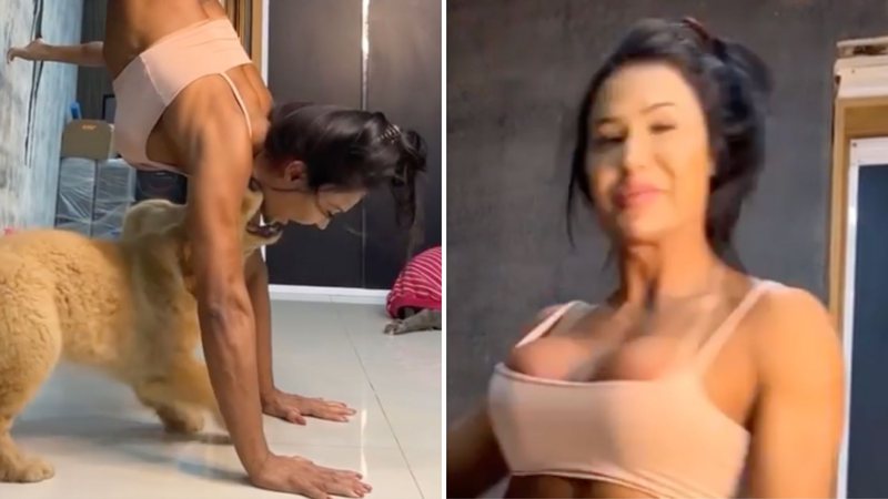 Gracyanne Barbosa trepa na parede de calcinha e sutiã, mas leva mordida no rosto: "Suei frio" - Reprodução/Instagram