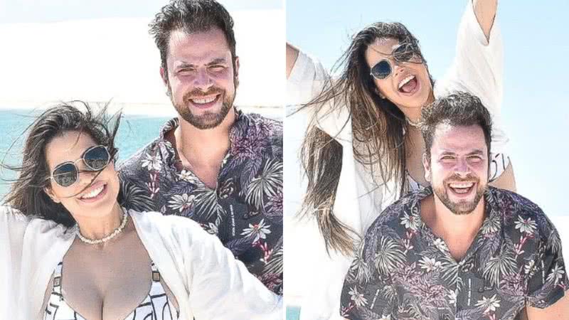 Laís Caldas abre a bermudinha jeans e troca carinhos com Gustavo Marsengo em praia - Reprodução/Instagram