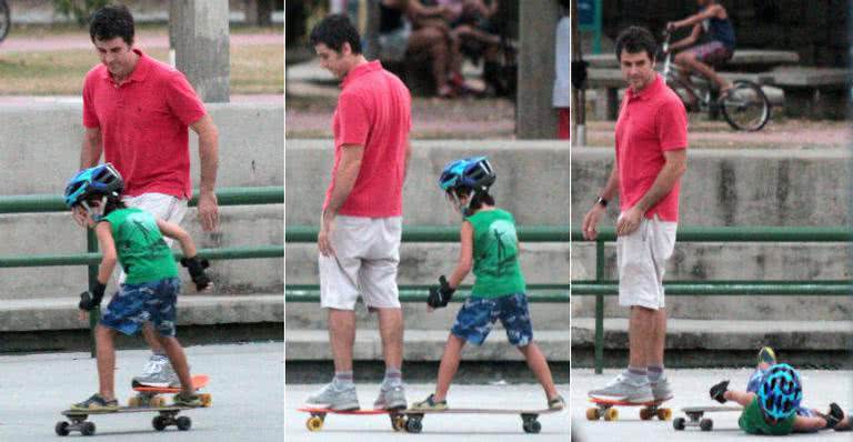 Eriberto Leão se diverte andando de skate com o filho, João - Daniel Delmiro/ AgNews