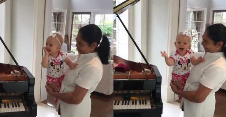 Ao som de Roberto Carlos, Eliana flagra a filha Manuela apaixonada pelo piano - Reprodução Instagram