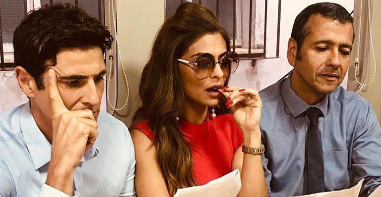 Reynaldo Gianecchini, Juliana Paes e Marcos Palmeira nos bastidores de 'A Dona do Pedaço' - Reprodução/Instagram