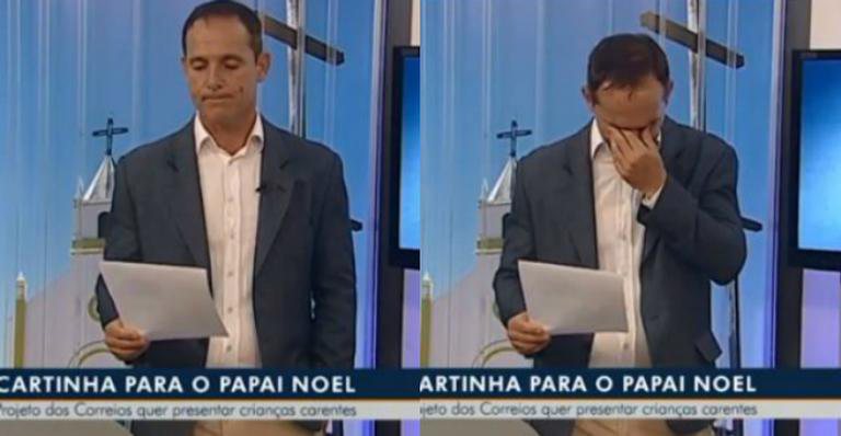 Apresentador se emociona ao vivo com cartinha de Natal de criança - Reprodução / TV Anhanguera