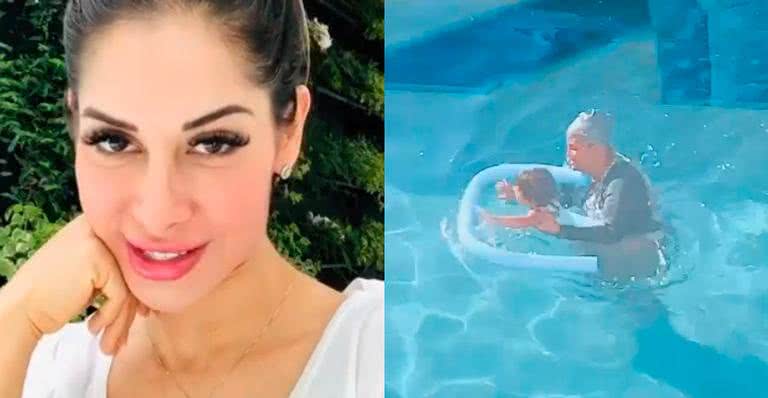 Mayra Cardi filma Sophia fazendo natação e mostra piscina luxuosa da mansão - Reprodução/Instagram