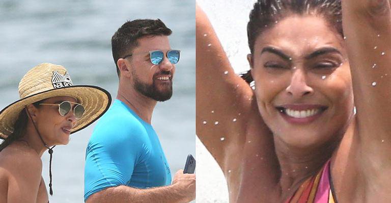 De maiô cavado, Juliana Paes vai à praia com o marido - AgNews