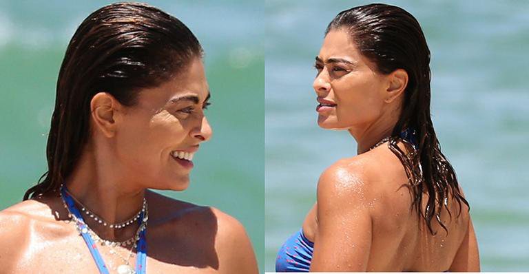 Juliana Paes leva o filho para fazer aula de surfe - AgNews