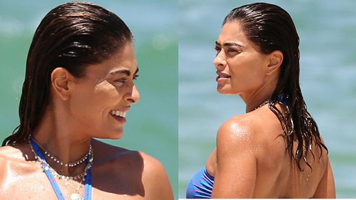 Aos 41 anos, Juliana Paes atrai olhares ao ser flagrada de biquíni  fio-dental em ida à praia com os filhos