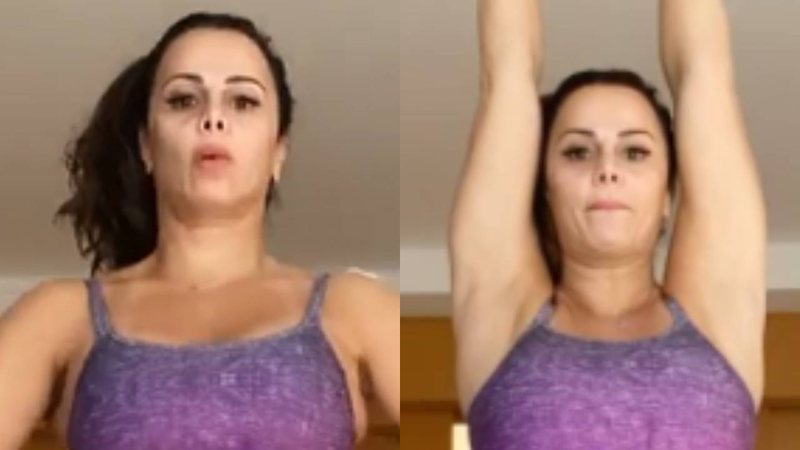 Só de top, Viviane Araújo ostenta barriga sarada e curvas acentuadas durante alongamento matinal: "Deusa" - Reprodução/Instagram