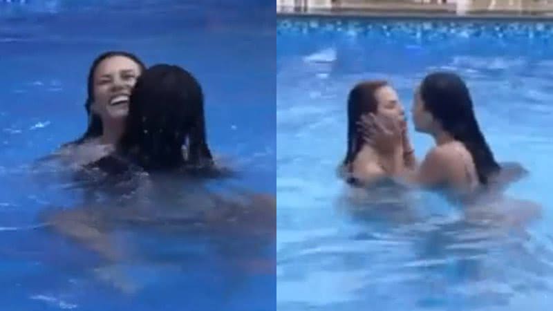 A Fazenda 13: Dayane e Aline esquentam o clima e protagonizam beijos na piscina: "Bunda gostosa" - Reprodução/Record TV