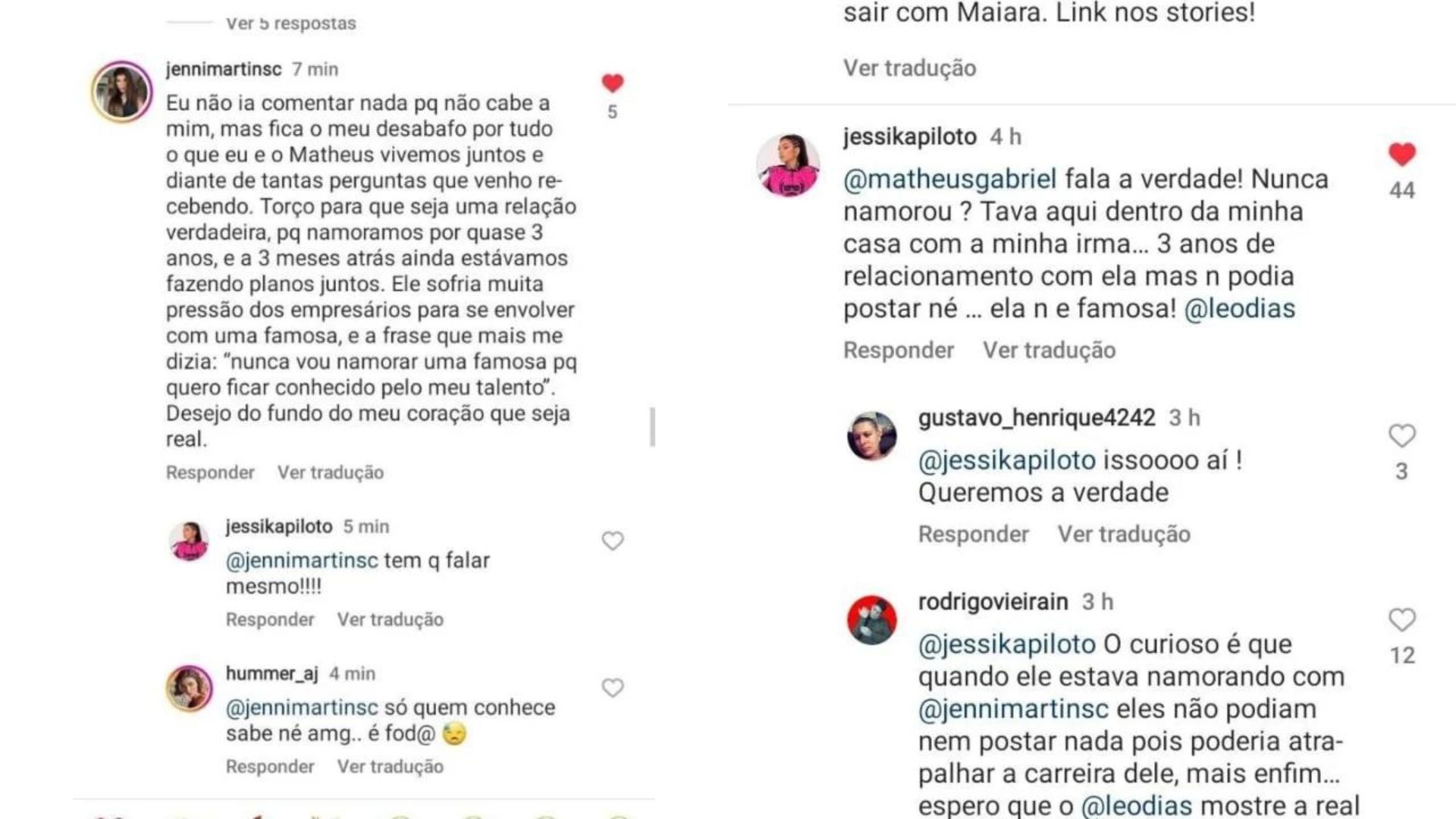 Comentários da ex de Matheus Gabriel