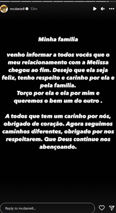 MC Daniel manda recado para Mel Maia após término: "Torço por ela"