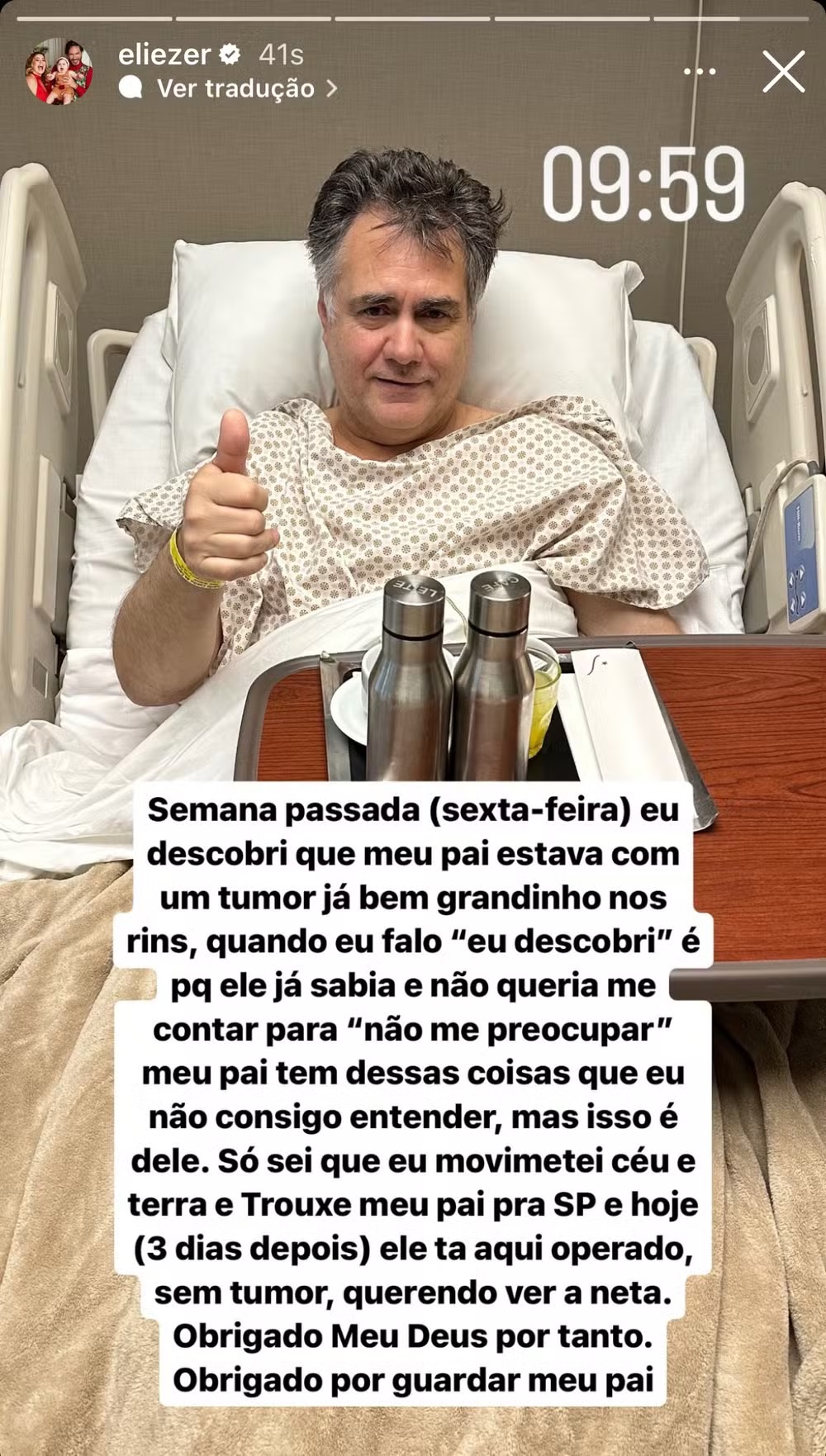 Pai de Eliezer passa por cirurgia após descobrir câncer: "Tumor grande"