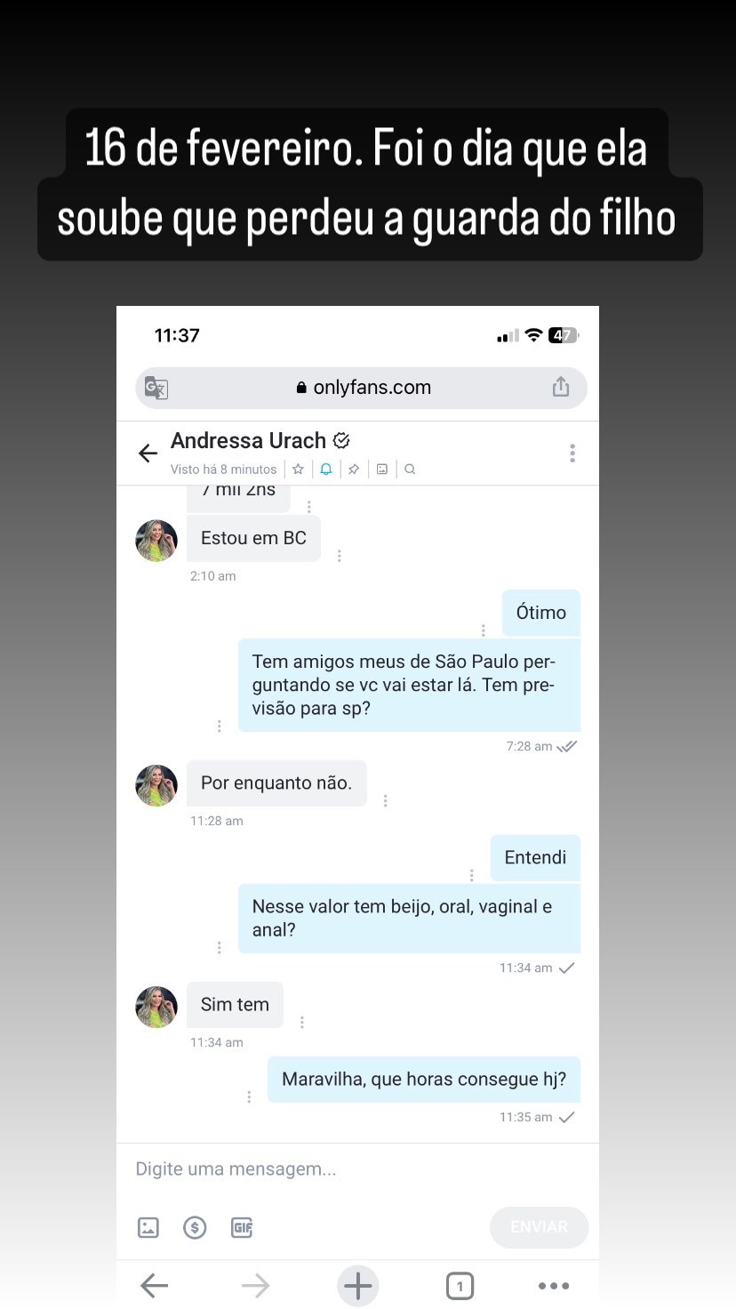 Thiago Lopes expõe prova que Andressa Urach retomou prostituição: "P*ta, mãe desnaturada"