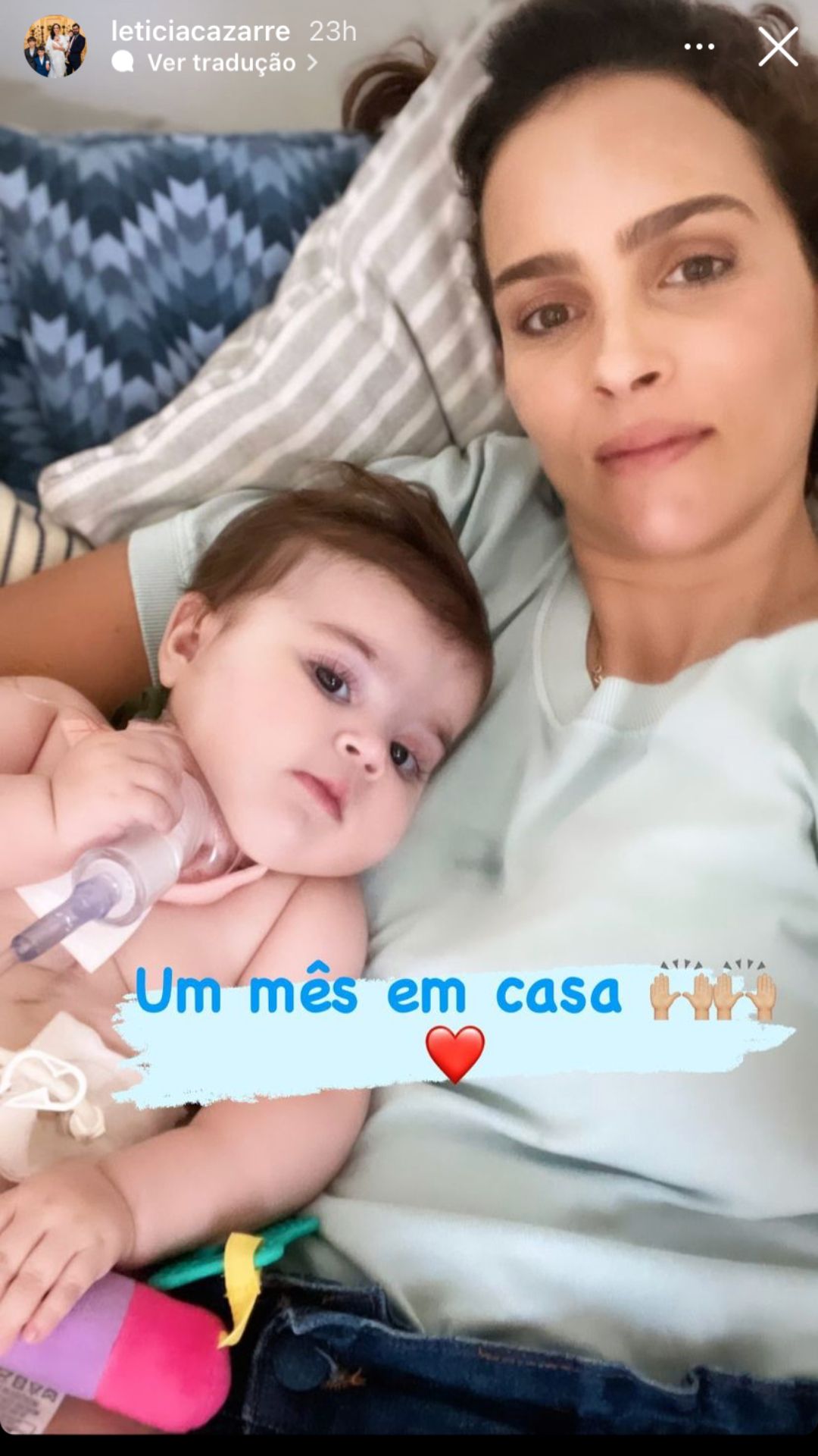 Esposa de Juliano Cazarré celebra saúde da filha caçula: "Um mês em casa"