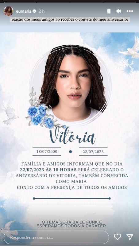 Convite de aniversário com estética de velória de ex-BBB Maria