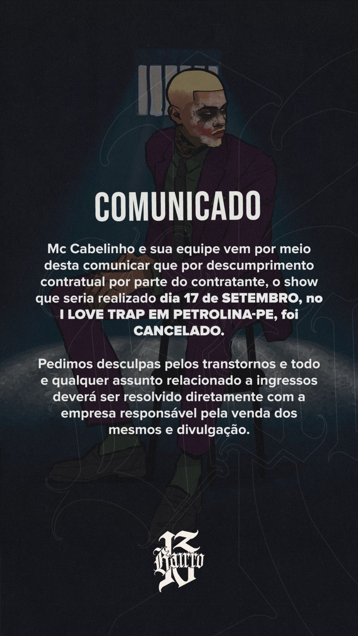 MC Cabelinho se nega a fazer show e motivo revolta fãs: "Inadmissível"