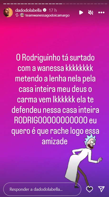 BBB 24: Dado Dolabella esculhamba aliado de Wanessa Camargo: "Tá surtado"