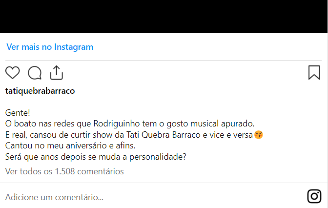 Tati Quebra Barraco detona Rodriguinho após seu show: "Cantou no meu aniversário"