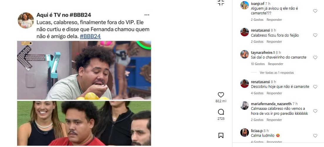 Lucas sobre VIP de Fernanda no BBB24