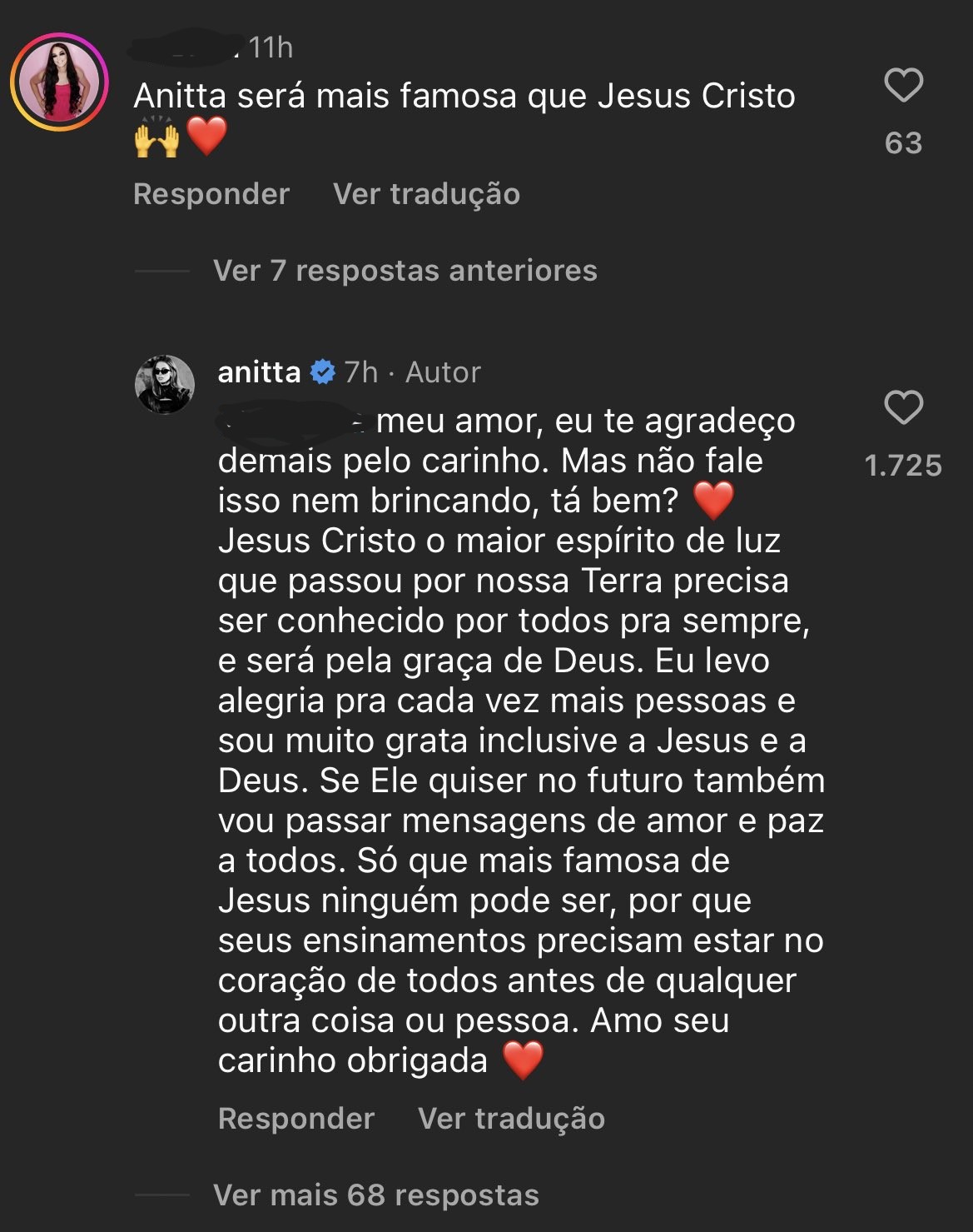 Anitta é comparada a Jesus Cristo e fica indignada: "Não fale isso"