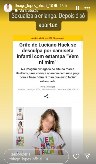 Story de Thiago sobre Luciano Huck