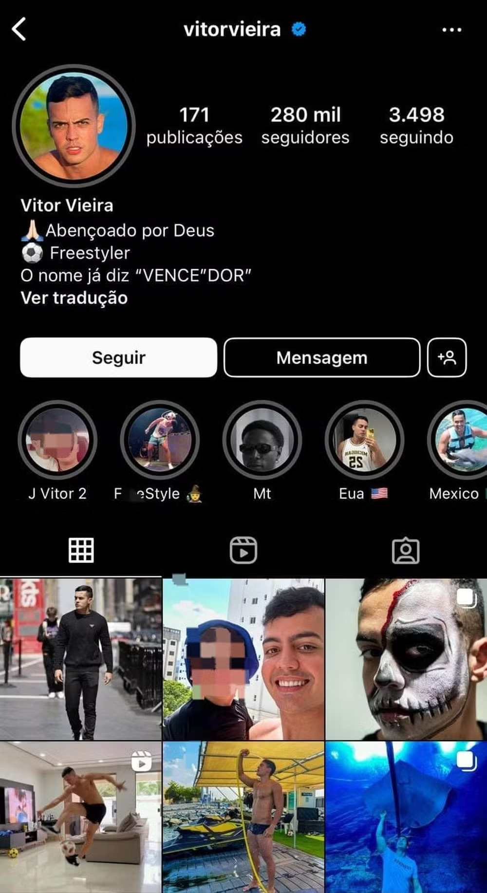 Perfil no Instagram de Vitor Vieira Belarmino, foragido por matar recém-casado