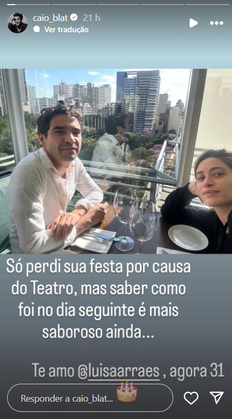 Terminaram? Caio Blat justifica ausência em festa de Luisa Arraes: "Perdi"