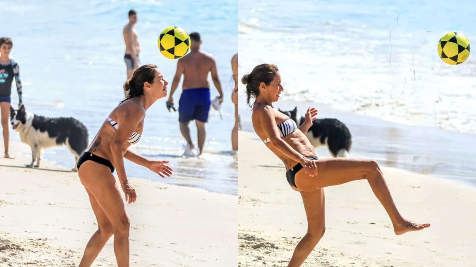 Andrea Beltrão é flagrada jogando altinha na praia e corpo sarado impressiona