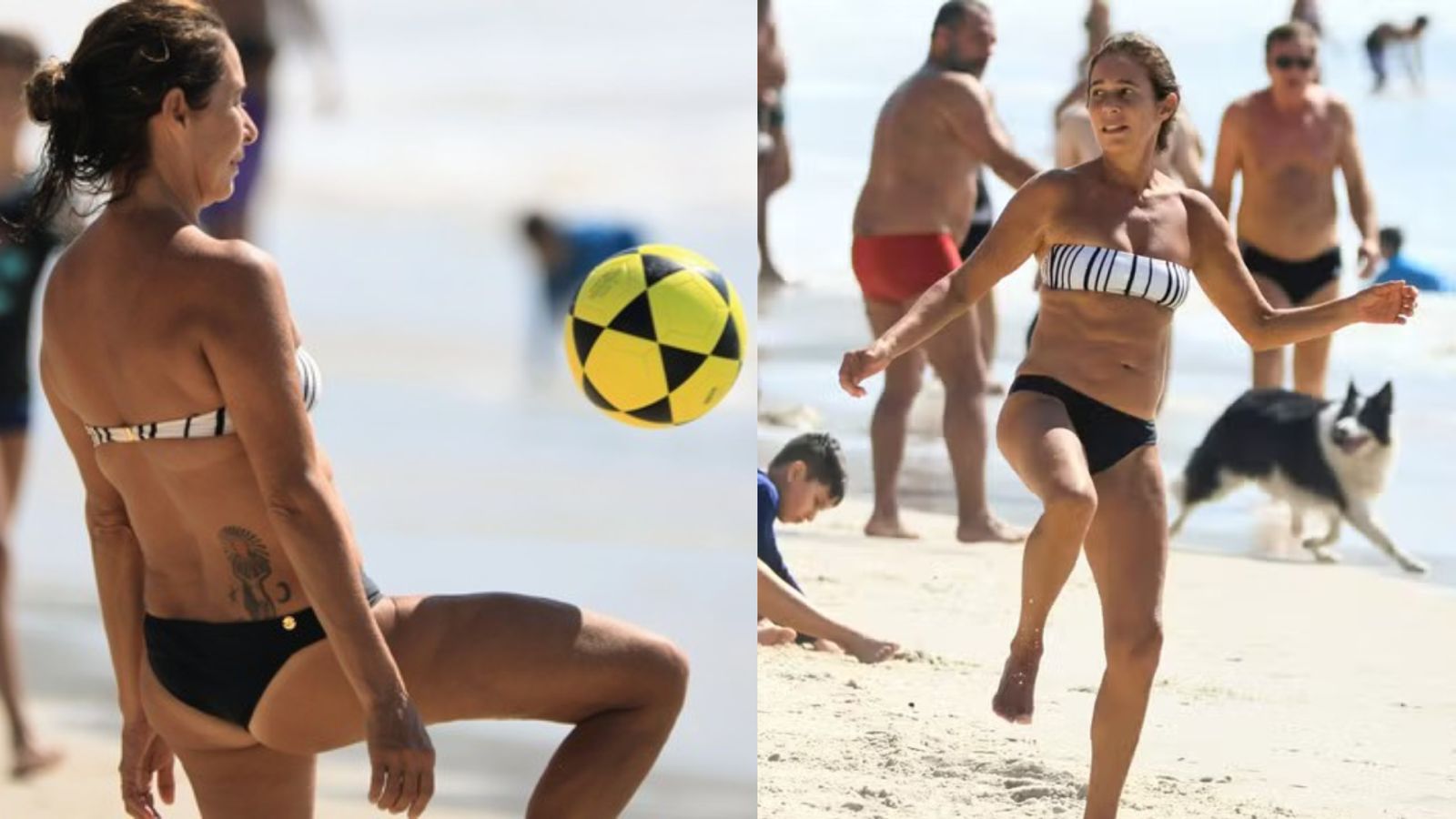 Andrea Beltrão é flagrada jogando altinha na praia e corpo sarado impressiona