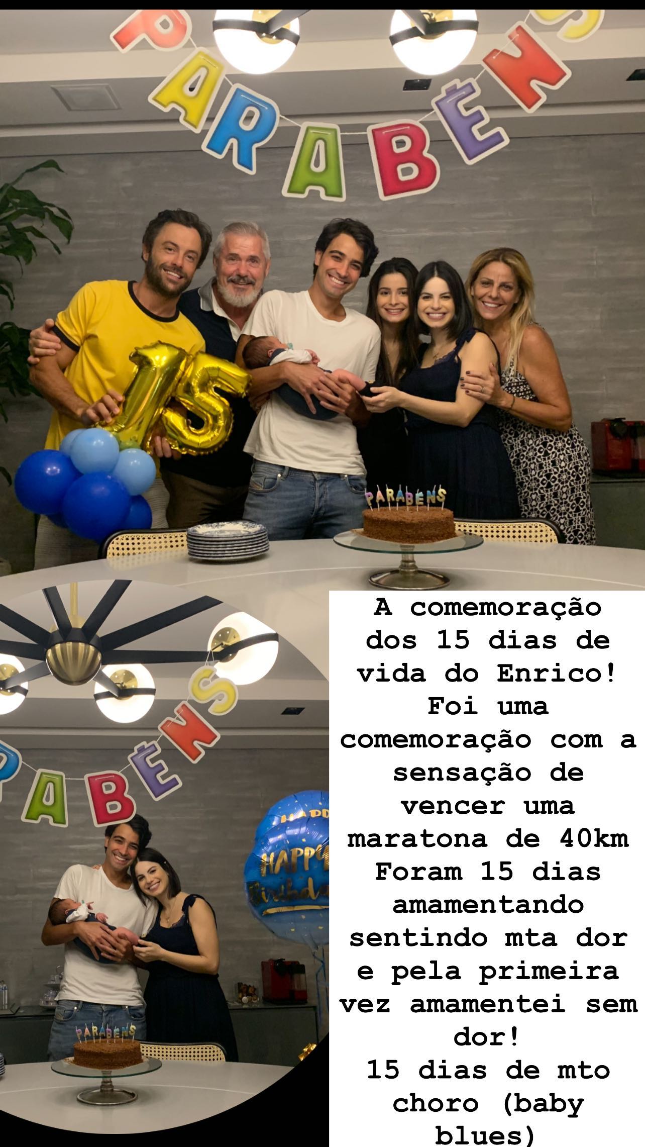 Sthefany Brito e família celebrando os primeiros 15 dias de vida do primogênito, Enrico