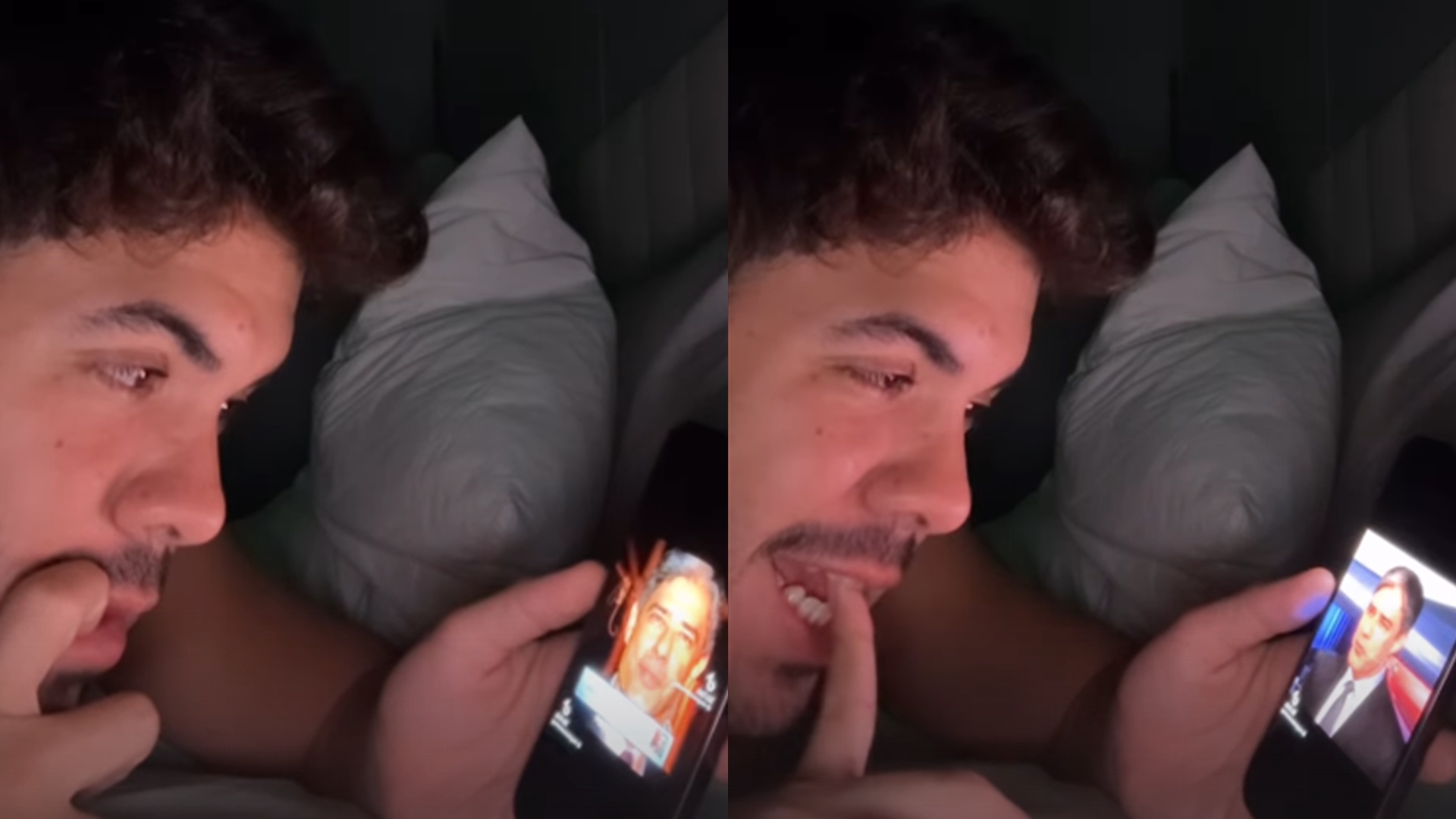 Alvaro assistindo um vídeo de William Bonner (Reprodução/Instagram)