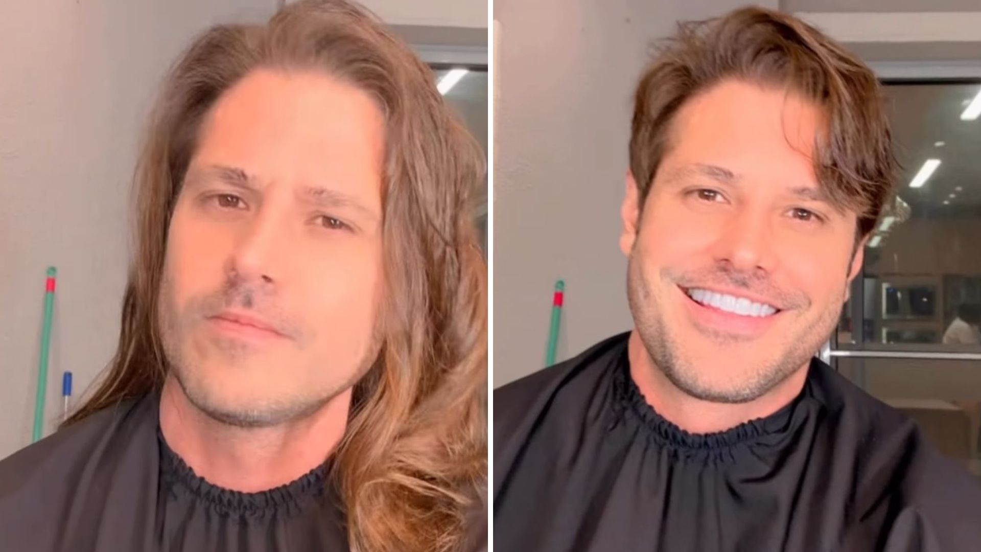 Antes e depois do corte de cabelo de Dado Dolabella