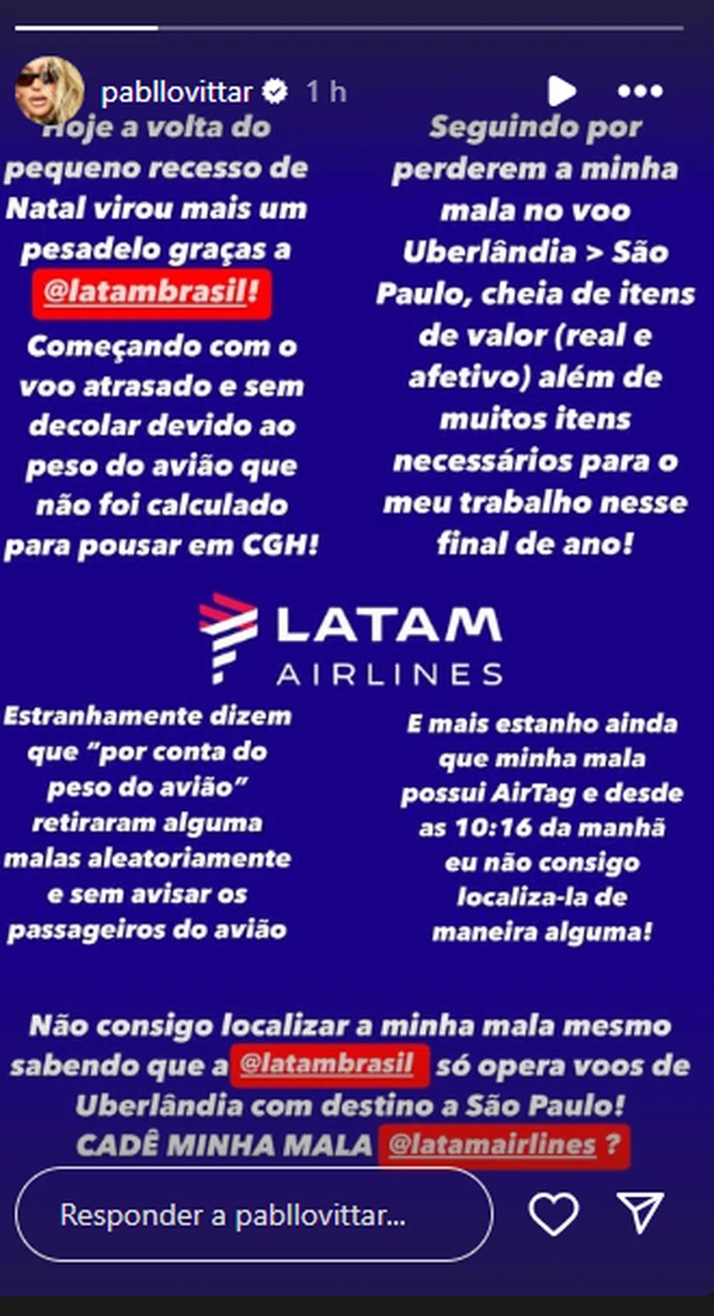 Pabllo Vittar detonou companhia aérea ao ter mala extraviada (Foto: Reprodução/Instagram)