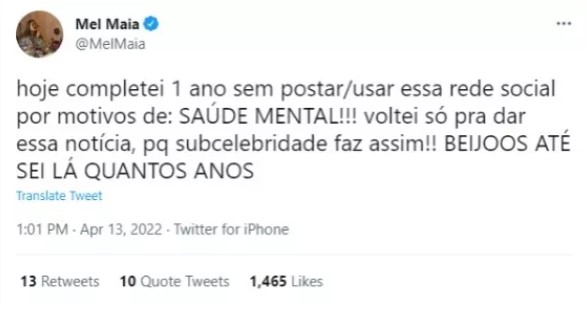 Mel Maia no Twitter